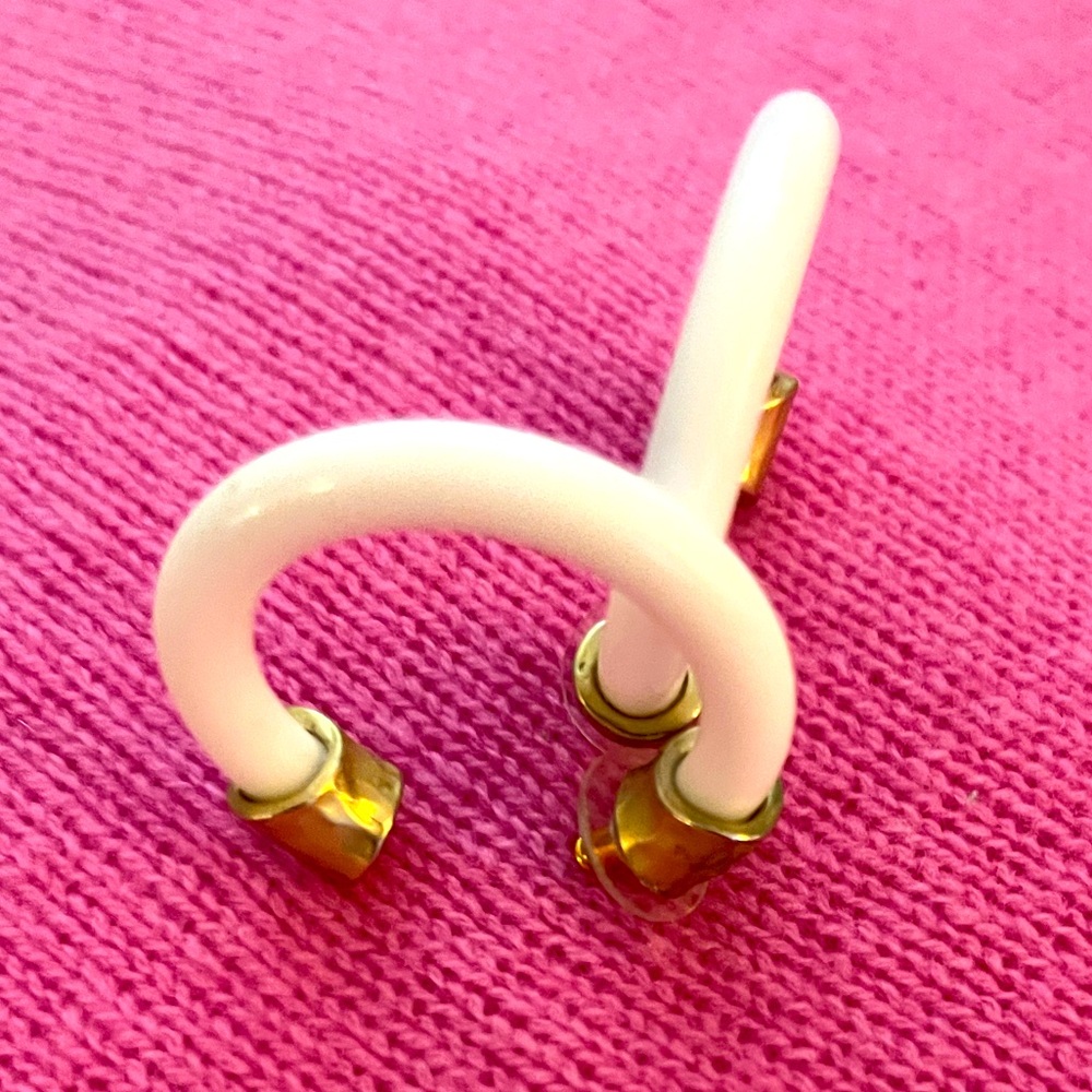 Vintage Gold and White Hoop Earrings - Picture 13 of 16
